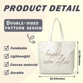 Bridal Shower Canvas Tote Bag, Happily Ever After Tote, Bachelorette Gifts For Bride, Reusable Shopping Bag, Bridesmaid Gift, Wedding Shower Decorations Supplies Favors -A21