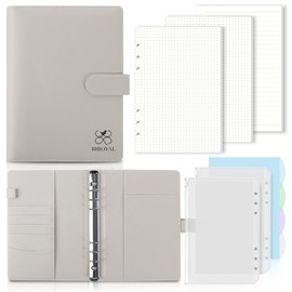 BIROYAL A5 Ring Binder, Ring Binder, A5 Refillable, Leather Notebook Binder with 135 Sheets Refill Paper and Binder Pockets, Notebook A5 for School Notes, Travel Journals and Organisers