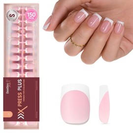 Beetles Uñas francesas con punta a presión 150 piezas de uñas cuadradas cortas rosas a presión 4 en 1, gel con punta de gel, imprimación y capa base p