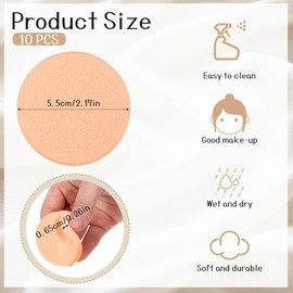 Piriuuo Pack of 10 Make Up Sponges, Round Make Up Sponge for Foundation, Face Powder, Puff, Cosmetic Sponge, Cosmetic Tool, Foam Sponges for Liquid Foundation, Cream Powder, Conceale