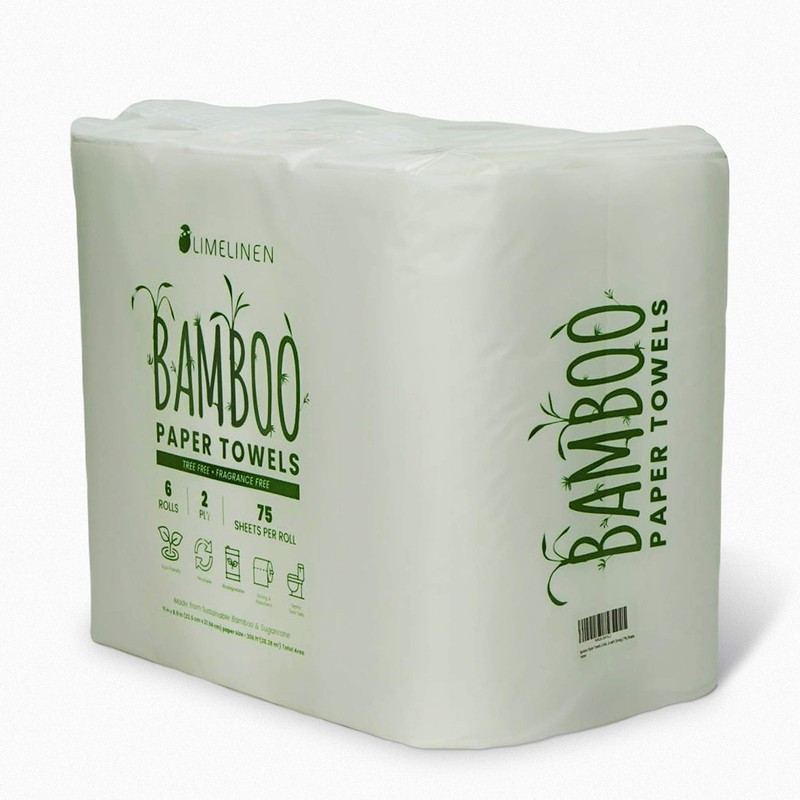 LIMELINEN Tree-free Bamboo Paper Towels, CASE of 48 ROLLS, Disposable