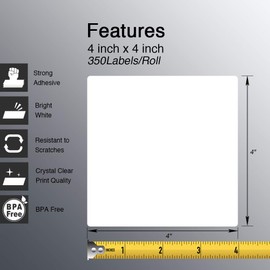 BETCKEY - 4" x 4" (102 mm x 102 mm) Shipping & Large Square Labels Compatible with Zebra & Rollo Label Printer,Premium Adhesive & Perforated [2 Rolls, 700 Labels]