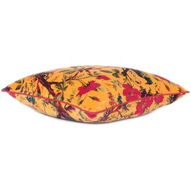 Eyes of India Velvet Floral Flower Bird Throw Pillow Sofa Cushion Cover Case Couch Colorful Boho Chic Bohemian Accent Indian Handmade (Yellow, 16" x 16")