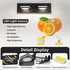 OKELI 2-Light LED Bathroom Vanity Light Fixtures, Matte Black Modern Bathroom Wall Lighting Fixtures Over Mirror (3CCT, 3000K-6000K)