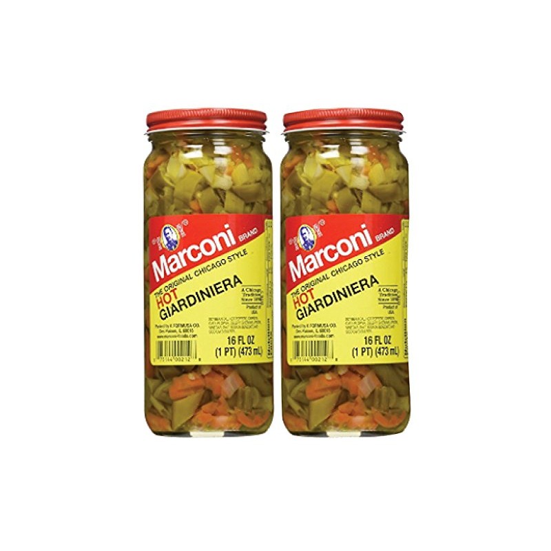 Marconi Hot Giardiniera, Chicago Style Vegetable Mix with Peppers, Carrots,