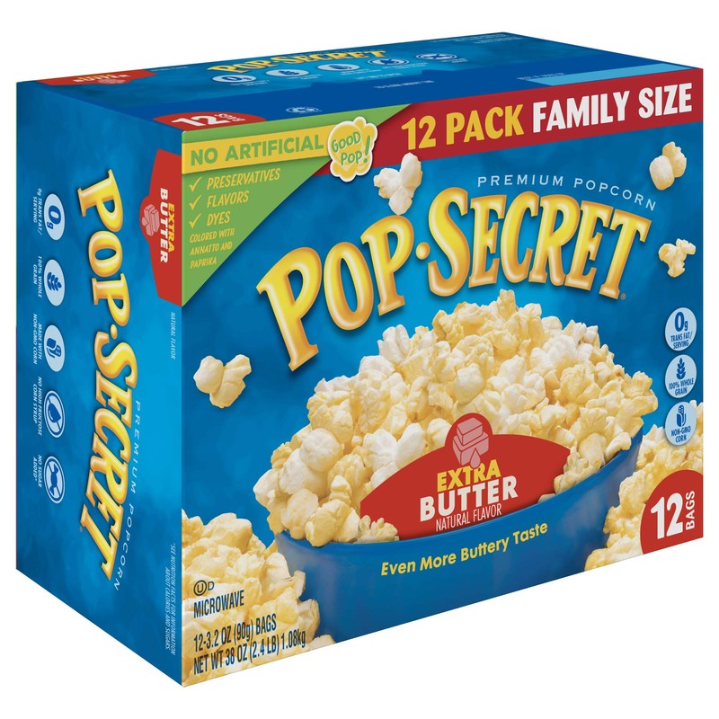 Pop Secret Popcorn, Extra Butter, 3.2 Ounce Microwave Bags, 12
