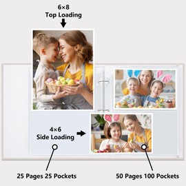 Vienrose Linen - Álbum de fotos de 3 anillos con capacidad para 250 fotos, 200 fotos de 4 x 6 y 50 fotos de 6 x 8 pulgadas, álbum de fotos con bolsillos de varios tamaños, libro de recuerdos para