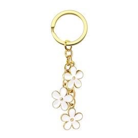 Meimimix Flowers Charms Enameled Keychain Chain Tassel Keyring For Women Girls Purse Bag Accessories Jewellery (White)