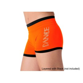 Kurve Girl’s Dance Bike Shorts – Glitter Rhinestone Bottoms Cheer Sports Tumbling Athletic Gymnastics for Kids (Made in USA) Neon Orange