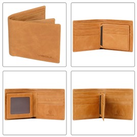 VISOUL Men's Leather Wallet with ID Window, RFID Protection, Genuine Leather Wallet for Men, yellow, Fashionable