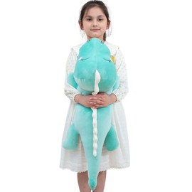 Aiuidun Plush Toy Dinosaur Cuddly Toy Stuffed Toy Plush Cushion, Long Dino Plush Toy Hug Pillow Lumbar Back Cushion Doll Gifts for Children (80 cm, Green - Happy)