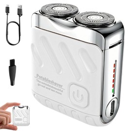 Mini Rasuradora Eléctrica, Afeitadora Eléctrica portátil Rotativa, Uso en Húmedo y Seco, Carga USB, Batería de Larga Duración, Adecuada para Viajes, Hogar y Oficina (Blanco)