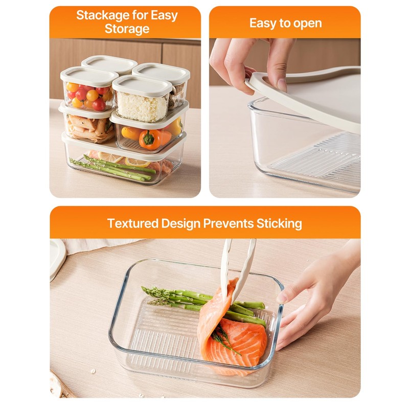 KEMETHY 7 Pack Glass Food Storage Containers with Lids,Stackable BPA