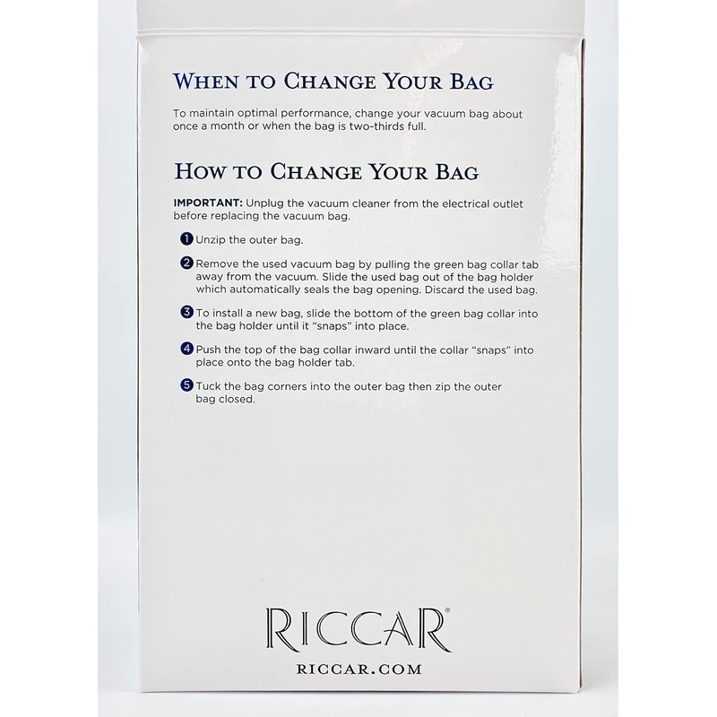 RICCAR SUPERLITE HEPA VACUUM BAGS, RLH-6