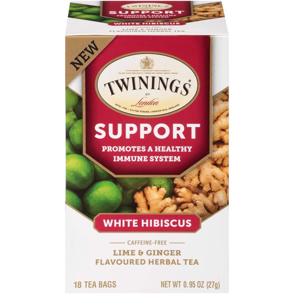 Twinings of London Daily Wellness Tea, Support Healthy Immune System White Hibiscus, Lime & Ginger, Flavored Herbal Tea, 18 Count (Pack of 6)
