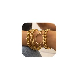 Sakytal Chunky Gold Bracelet Cuban Link Bracelet Fashion Stackable Bracelet Set for Women (Gold)