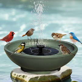 FKKsparkler Solar Fountain Bird Bath for Outside, 12.5" Outdoor Green Birdbath Bowl Fountain with 6 Nozzles Freestanding Ground Bird Playing Bowl for Garden/Patio/Yard/Balconies and Lawns Decor