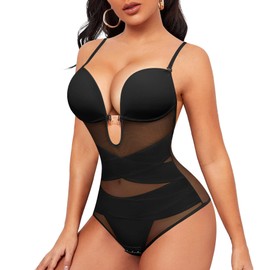 Junlan Shapewear Body Backless Bodysuit with Built-in Bra Body Shaper Women's Shapewear Women's Tummy Control Strong Shaping Low Back, black