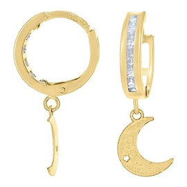 Auriga Fine Jewelry 10K Yellow Gold Cubic Zirconia Moon Dangle Hoop Earrings