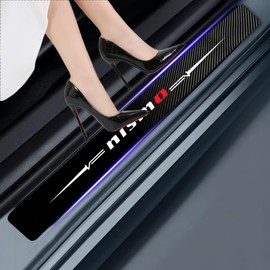 4PCS car Door sill Protector Stickers Compatible with nismo Leather Carbon Fiber Texture car Door sill Cover Accessories