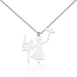 FEELMEM Mary Pendant Necklace Mary Umbrella Poppins Flying Umbrella Pendant Necklace Silhouette Jewelry (Mary Necklace)