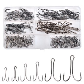 Double Fishing Hooks Fly Tying Double Hooks Classic Frog Hook with Open Shank High Carbon Steel Barbed Small Assortment Kit for Saltwater Freshwater (140PCS/BOX)