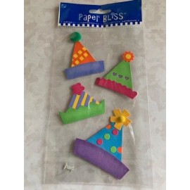 PAPER BLISS STICKERS 3D CUPCAKES MULTI-COLORED PARTY HATS BIRTHDAY HATS 4PCS