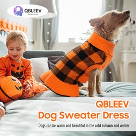 QBLEEV Dog Christmas Sweaters, Dog Sweater Dress for Medium Dogs Puppy Sweaters Knitwear Pullover Pet Sweaters Warm Winter Turtleneck Holiday Thanksgiving Vest Fall Dog Sweaters for Dogs Girls Boys L