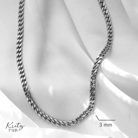 Kritz Unisex Curb Chain 3 mm Width for Men and Women Silver Chain Cuban Link Necklace Cuban Chain Silver Length from 45 to 60 cm for Men and Women - Jewellery Gift, Stainless Steel