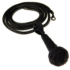 Mens Microphone Franco Chain All Black 36 Inch Iced Bling DJ Mic Pendant Hip Hop Necklace
