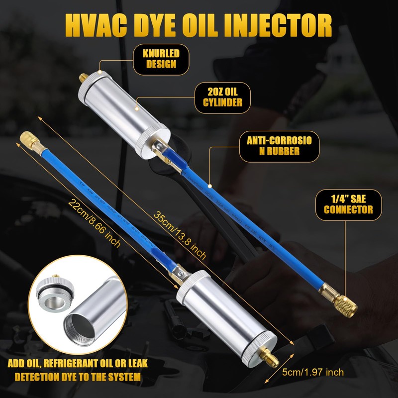 Tellegloww Oil and Dye Injector Kit with 1/4" Connector Compatible