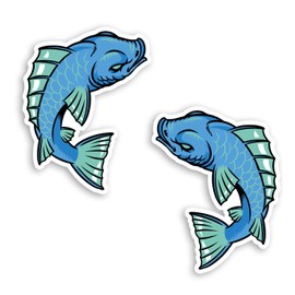 2 x 10cm Angry Blue Fish Vinyl Stickers - Fishing Pisces Zodiac Sticker #29833
