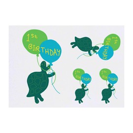 4 x 'First Birthday Turtle With Balloons ' Temporary Tattoos - Water Resistant, Skin-Safe, Non-Toxic Transfers, Mixed Sizes (TO00068614)