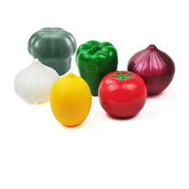 eamve 6pack Fruit and Vegetable Storage Containers,Vegetable Shaped Savers,Refrigerator Vegetable Crisper for Tomato,Onion,Garlic,Lemon,Green pepper and Broccoli Containers Holder,Food Storage Keepe