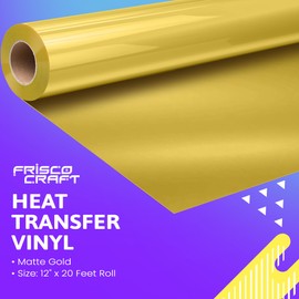 Frisco Craft HTV Vinyl Rolls - Heat Transfer Vinyl Rolls for Custom Prints - 12" x 20ft Matte HTV Roll - Iron on for All Cutter Machines - PU Heat Transfer - DIY (Gold)
