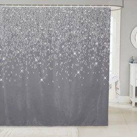 Loussiesd Silver Glitter Bath Curtain (No Glitter) Bling Partyations Shower Curtain Diamond Grey Bathroom Fabric Shower Curtain Set fors Stalls Bathtubs Waterproof Curtains 72x72 Inch