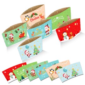 L7HWDP 24 Pieces Christmas Coffee Cups Sleeves Tea Cups Sleeves Double-layer Paper Drinkware Sleeves Paper for 12 16 oz Paper Cup Cocoa Xmas Party Hot Cold Beverage Supplies 6 Styles
