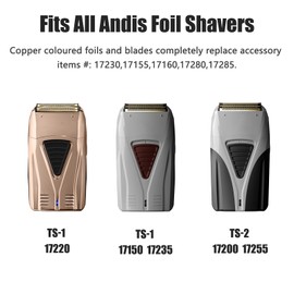 Foil Shaver Replacement Fit for Andis TS-1 17220 17230 Pro Foil Shaver, Copper Profoil Lithium Foil Shaver Replacement Parts Head blades- Hypoallergenic Gold Foil Assembly & Inner Cutters -2 Pack