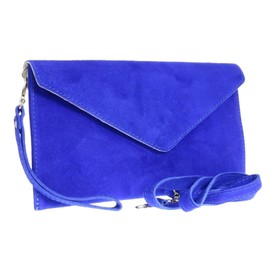 Girly Handbags Womens Italian Suede Leather Envelope Clutch Bag Royal Blue