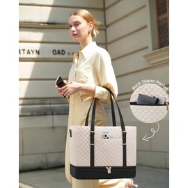 LOVEVOOK Lunch Tote Bag for Women, 15.6 Inch Laptop Work Bag With Lunch Compartment & Large Cup Holder, Lightweight Work Briefcase for Travel, Bussiness, Teacher