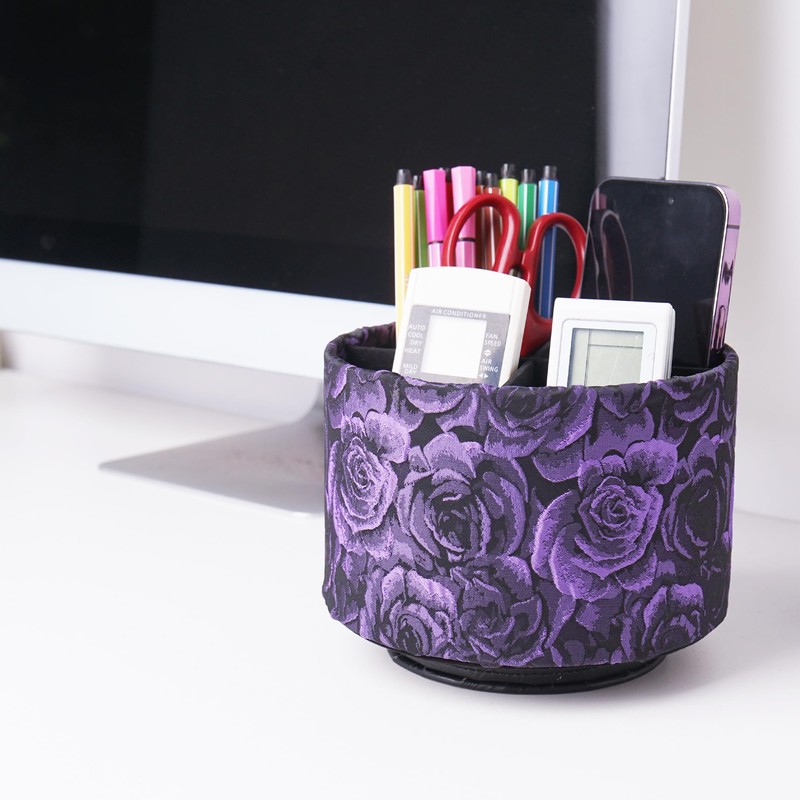 QIELIZI Round Leather Art Supply Organizer,Remote Control Holder,360 Degree Rotating,Multi-Functional