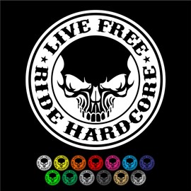 Live Free Ride Hardcore Decal Sticker - Motorcycle Vinyl Decal - Many Sizes and Colors - Die Cut No Background (24" Dia.)