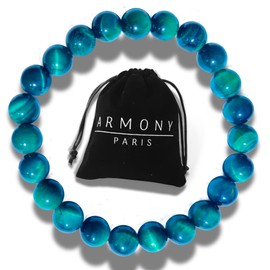 Chakra Armband Echte Steine Damen Männer Tigerauge Blau Türkis Perlen 8 mm