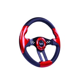 Huskey E-Z-GO Red Steering Wheel Black Brushed Spokes Carbon Fiber Texture Grip W/Matte Black Hub Adapter For Medalist TXT RXV VALOR ST Gas Electric Models Premium Quality