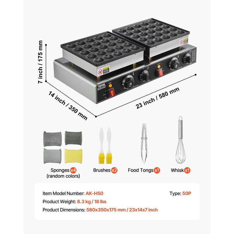VEVOR 50PCS Mini Dutch Pancake Maker, Non-stick Stainless Steel Dorayaki