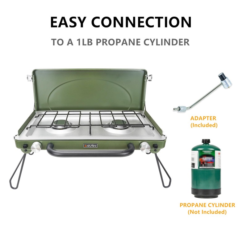 ONLYFIRE Portable Camping Stove 2-Burner, Propane Camp Stove with Foldable