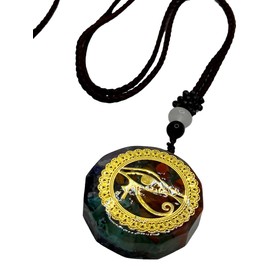 Eye of Ra Pendant Necklace Orgonite Yoga Meditation Sacred Geometry Talisman of Wealth Mystical Lucky Charm Powerful Car Accessory Gift Idea Man Woman, Orgonite, Quartz