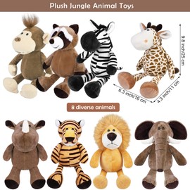 ELCOHO 8 Pieces Safari Stuffed Animals Plush Jungle Animal Toys 9.8 Inch Zoo Stuffed Animals Set Cute Plush Toys for Animal Themed Parties Teacher Student Award