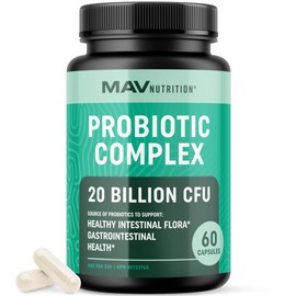 MAV NUTRITION Probiotics & Prebiotics 20 Billion CFU | Shelf Stable, No Refrigeration | Probiotic Complex for Women & Men | Immune Health, Enzyme Balance, Bloating Relief & Gut Support Supplement | Gluten-Free 60ct
