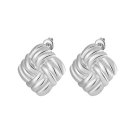 FDEETY Women's Titanium Steel Gold Plated Earrings Twisted Elegant Earrings Geometric Square Stud Earrings Fashion Jewellery Accessories for Women Girls, No Gemstone